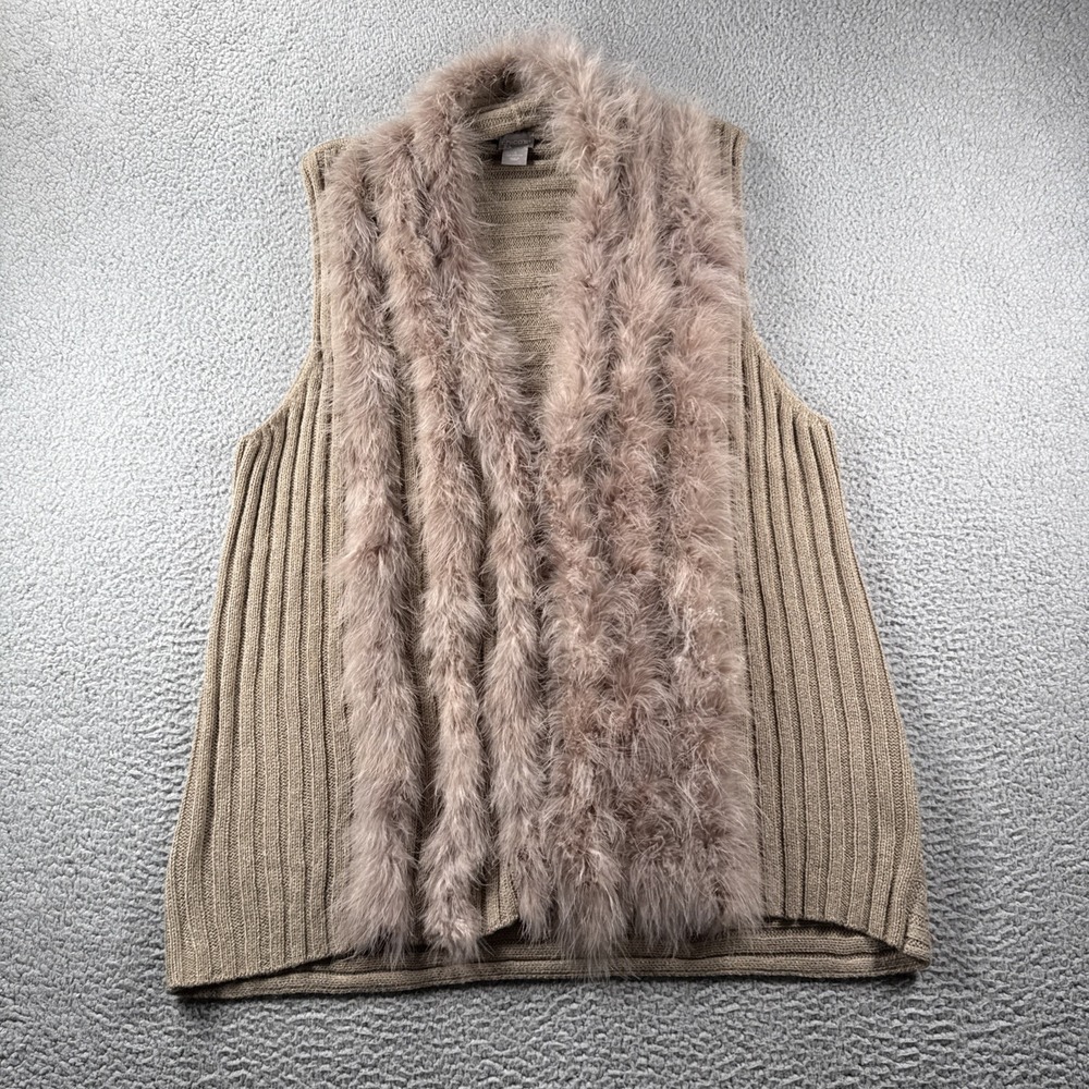 Chicos Cardigan Sweater Women 4 (US XXL) Sleeveless‎ Metallic Faux Fur Mature